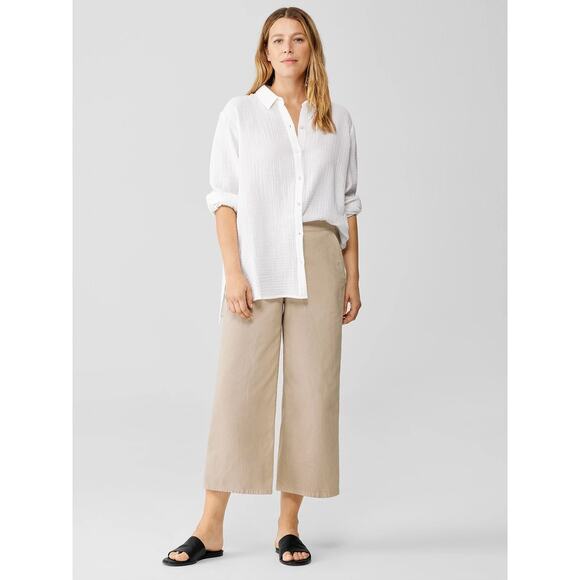 Eileen Fisher 100% Organic Linen Beige Wide Leg Cropped Pants Size 8 WP138 - Picture 1 of 6